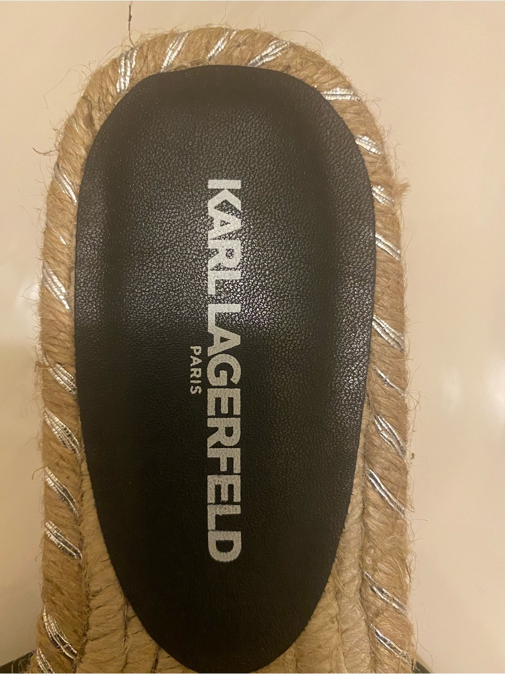 Karl Lagerfeld Black Slide Sandals with Gold Charm Accents - Picture 3 of 3